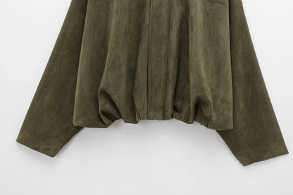 Women Oversized Suede Bomber Jacket