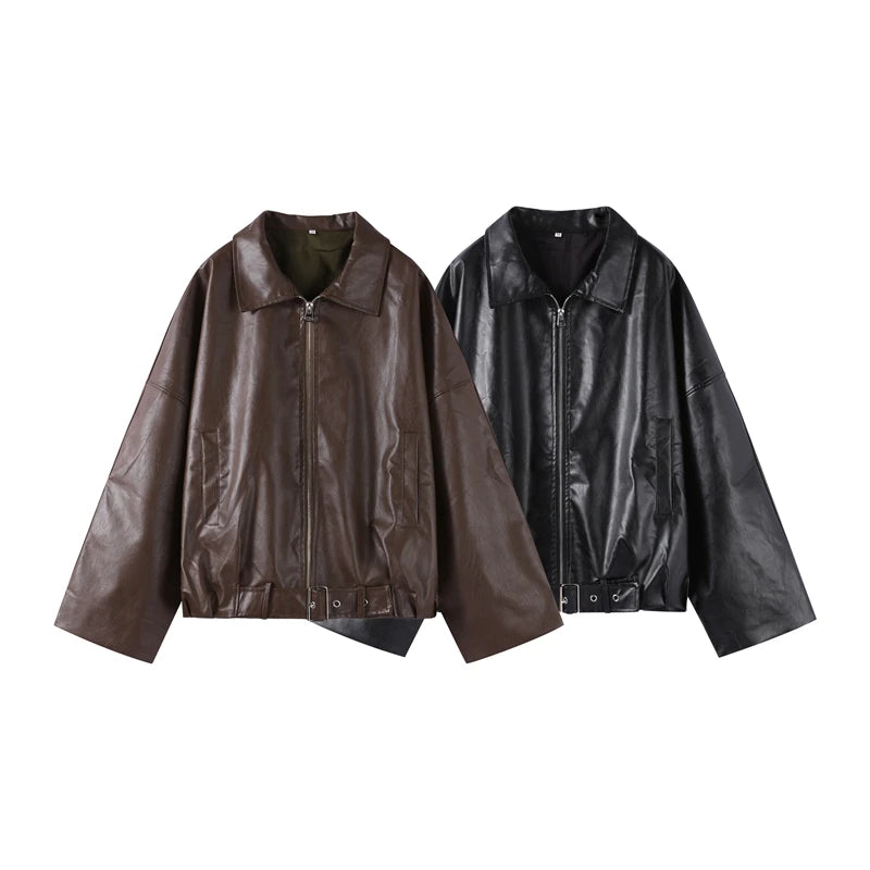 Vintage PU Leather Bomber Jacket