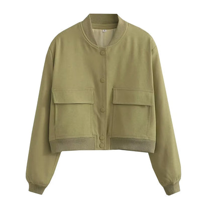 Vintage Women Button Bomber Jacket