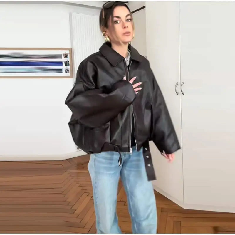Vintage PU Leather Bomber Jacket