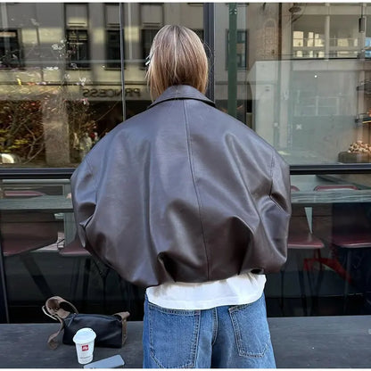 Vintage PU Leather Bomber Jacket