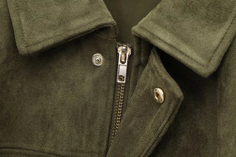 Women Oversized Suede Bomber Jacket