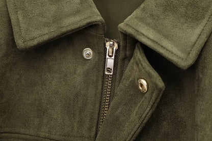 Women Oversized Suede Bomber Jacket