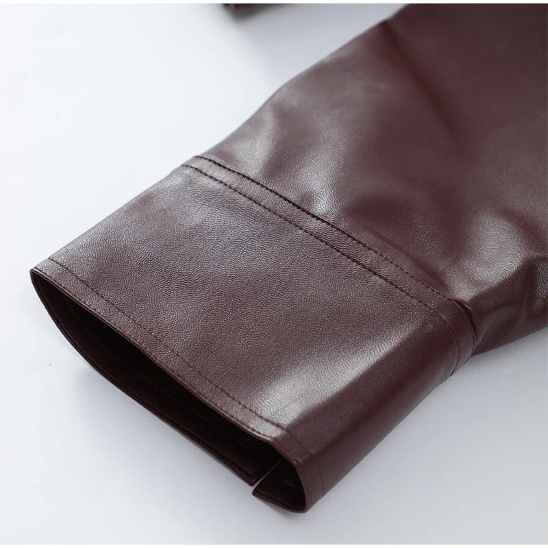 Vintage Burgundy Leather Bomber Jacket