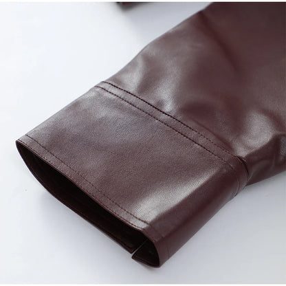 Vintage Burgundy Leather Bomber Jacket