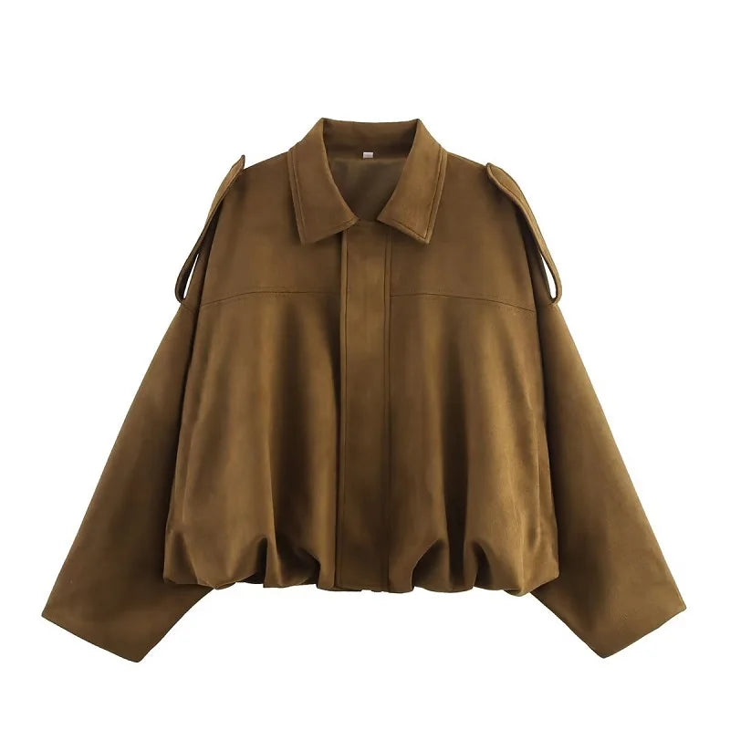 Women Oversized Suede Bomber Jacket