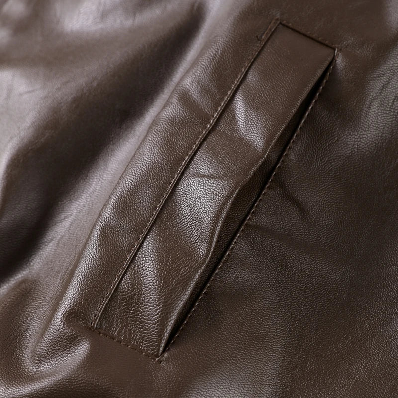 Vintage PU Leather Bomber Jacket