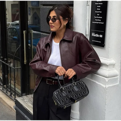 Vintage Burgundy Leather Bomber Jacket