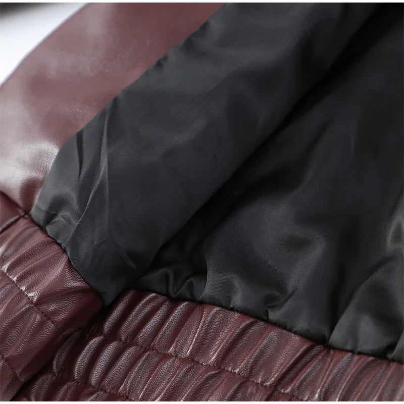 Vintage Burgundy Leather Bomber Jacket