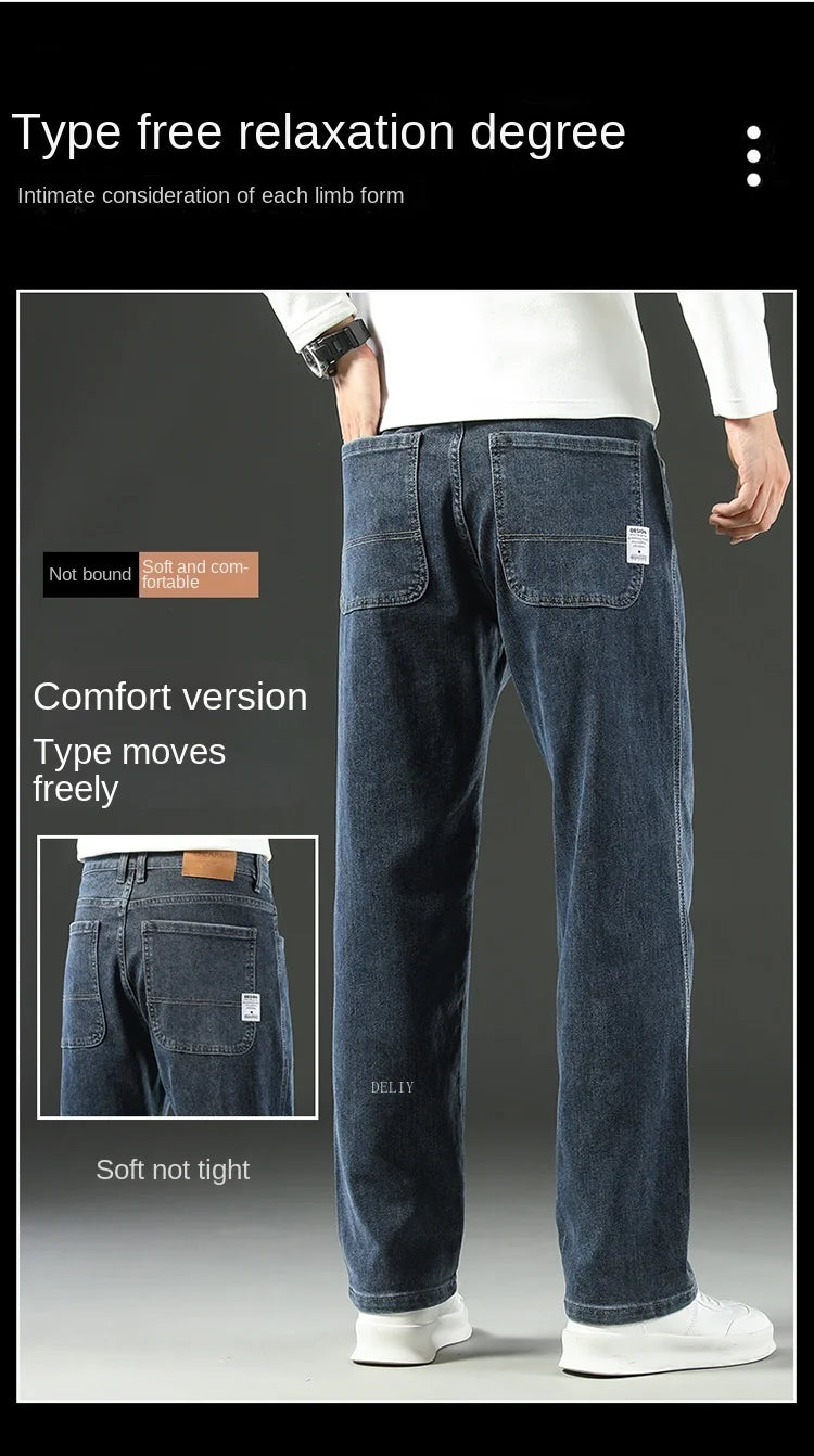 Blue jeans with text on a gray background