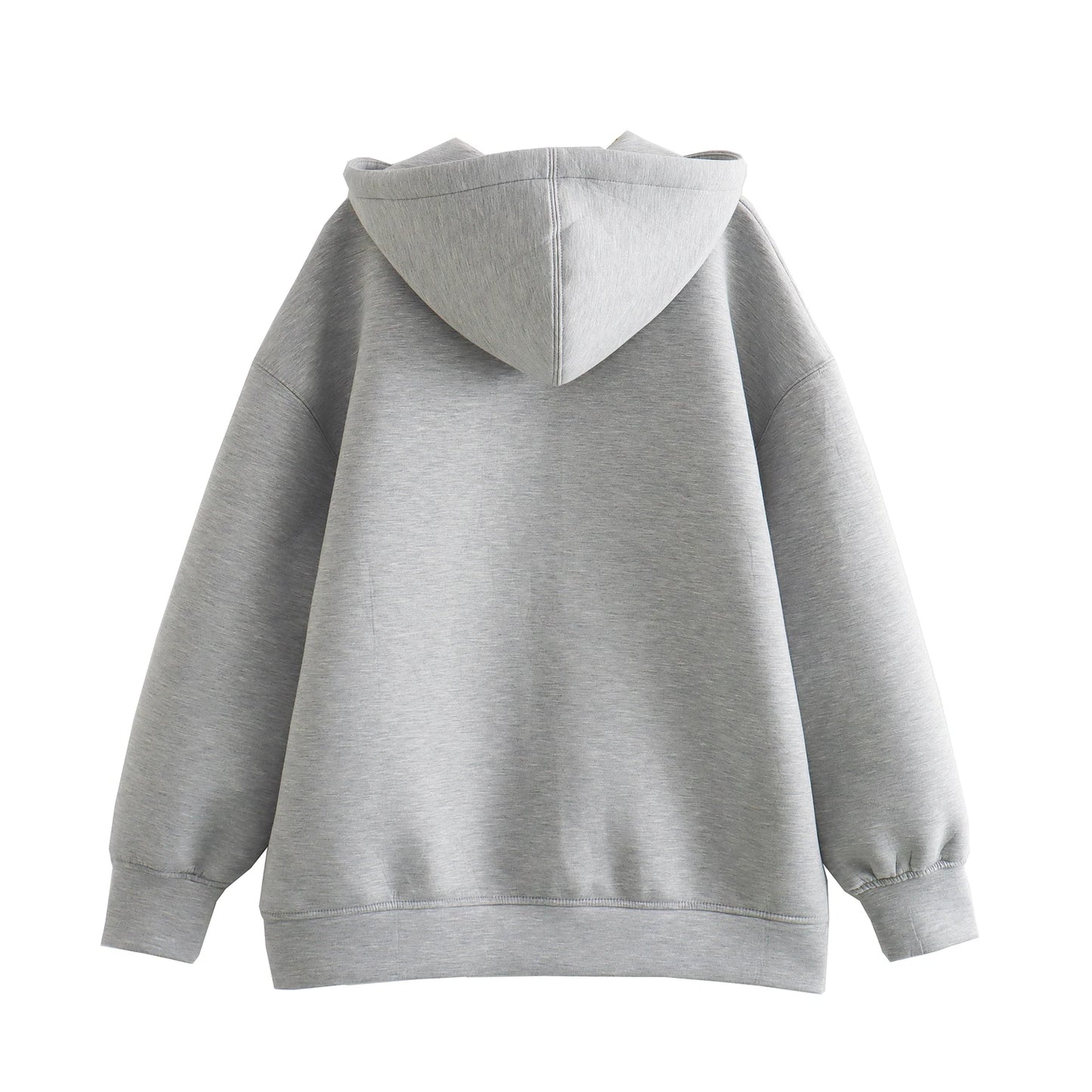 Gray hoodie with a hood on a white background