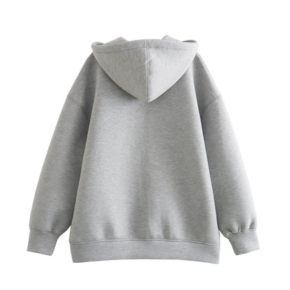 Gray hoodie with a hood on a white background