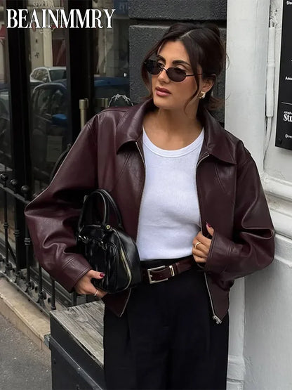Vintage Burgundy Leather Bomber Jacket