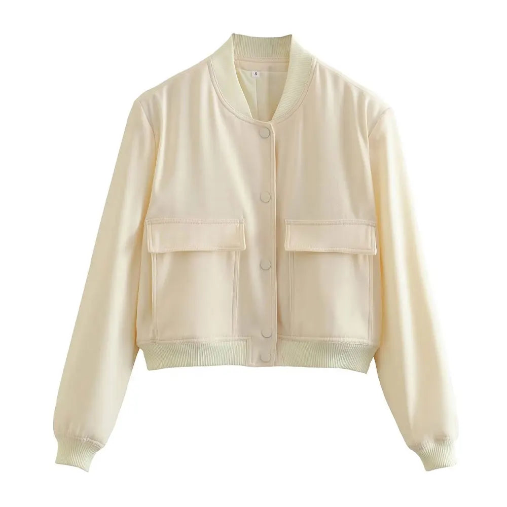 Vintage Women Button Bomber Jacket