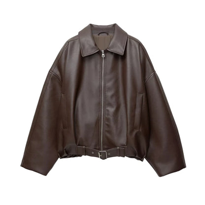 Vintage PU Leather Bomber Jacket