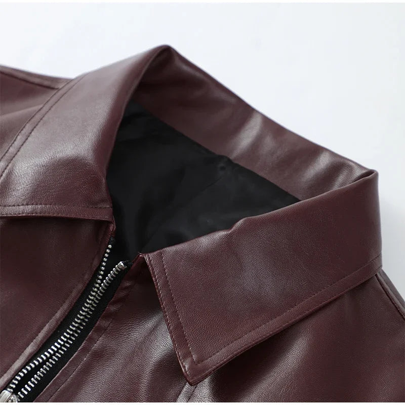 Vintage Burgundy Leather Bomber Jacket