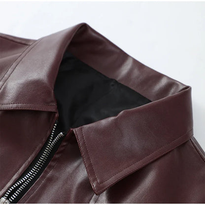 Vintage Burgundy Leather Bomber Jacket
